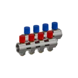 Brass underfloor heating manifold with integrated valves